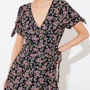 LOFT Black Floral Wrap Romper Dress